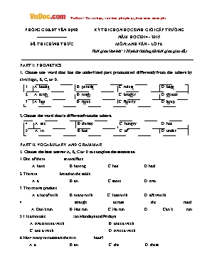 Đề thi học sinh giỏi cấp trường môn Tiếng Anh Lớp 6 - Năm học 2014-2015 - Phòng giáo dục và đào tạo Yên Định (Có đáp án)